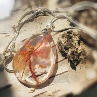 Eternal Ember Orchid Necklace – Real Pressed Orchid Pendant in Resin