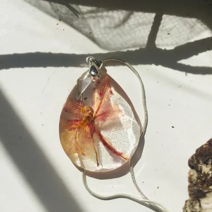 Eternal Ember Orchid Necklace – Real Pressed Orchid Pendant in Resin