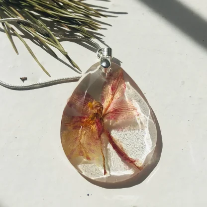 Eternal Ember Orchid Necklace – Real Pressed Orchid Pendant in Resin