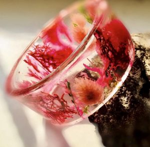 Pink Grass and Moss Resin Bangle