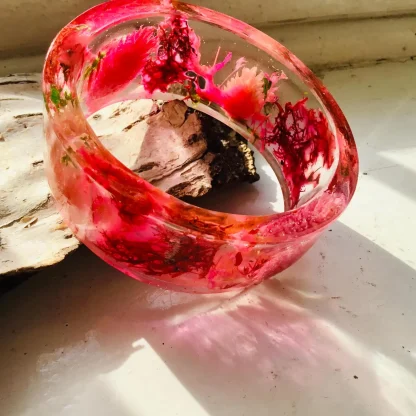 Pink Grass and Moss Resin Bangle
