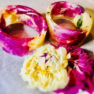 Red and White Peonies Resin Bangles