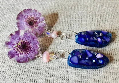 Pressed Chrysanthemum Resin Jewelry Set