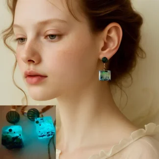 Luminous Lagoon Treasures – Glow-in-the-Dark Cube Earrings & Necklace Set
