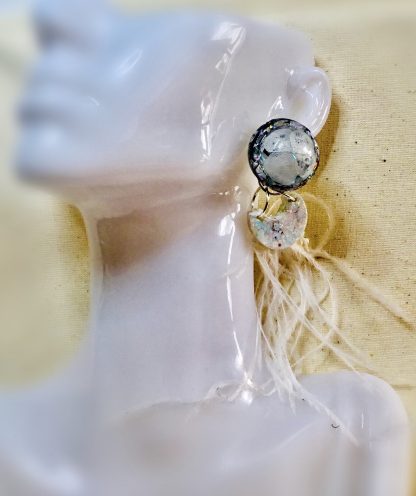 Moonlight Drift" – White Feather & Hydrangea Earrings