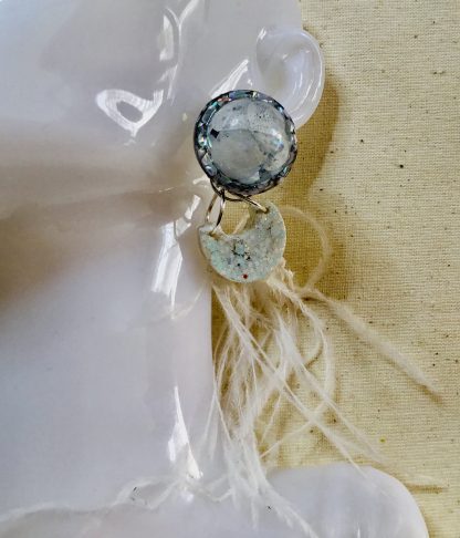 Moonlight Drift" – White Feather & Hydrangea Earrings