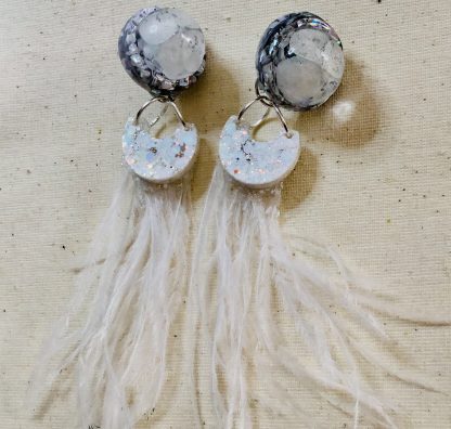 Moonlight Drift" – White Feather & Hydrangea Earrings