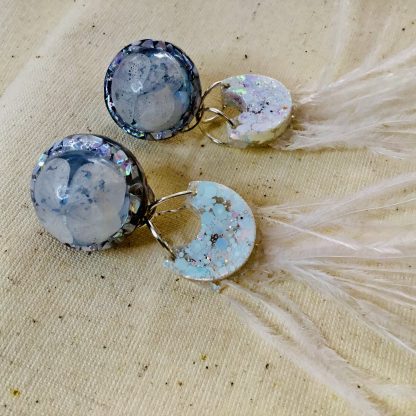 Moonlight Drift" – White Feather & Hydrangea Earrings
