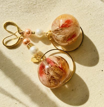 Bloom and Pearl – Real Flower & Faux Pearl Resin Earrings