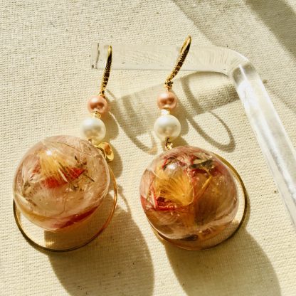 Bloom and Pearl – Real Flower & Faux Pearl Resin Earrings