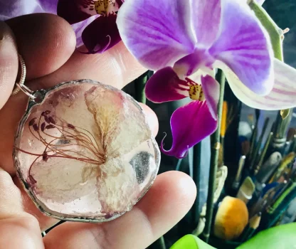 Rhododendron Resin Pendant – Real Pressed Flower Necklace