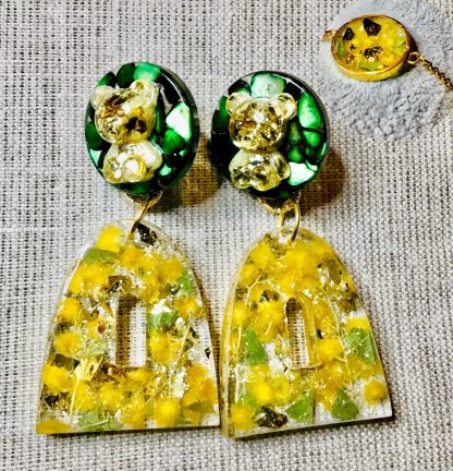 Real Mimosa Flower Jewelry set