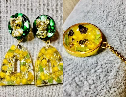 Real Mimosa Flower Jewelry Set
