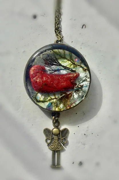 Fantasy Red Bird Pendant Necklace