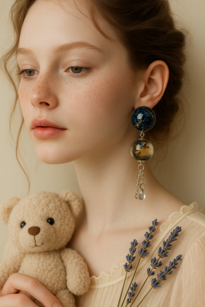 Lavender Embrace" – Teddy Bear Earrings