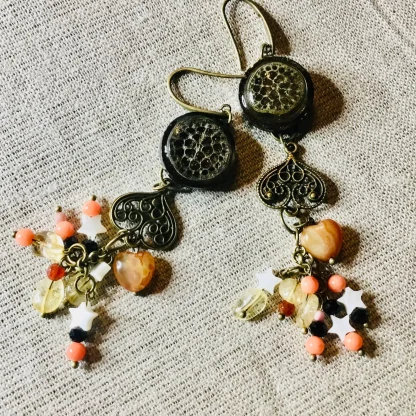 Elegant Lotus Stem Earrings with Agate, Coral, Pearl Shell, Carnelian & Citrine