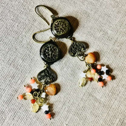 Elegant Lotus Stem Earrings with Agate, Coral, Pearl Shell, Carnelian & Citrine