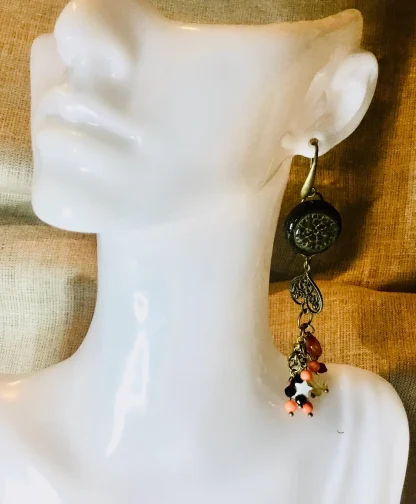 Elegant Lotus Stem Earrings with Agate, Coral, Pearl Shell, Carnelian & Citrine