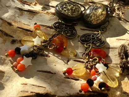 Elegant Lotus Stem Earrings with Agate, Coral, Pearl Shell, Carnelian & Citrine