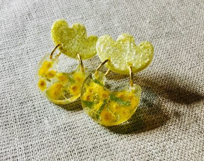 "Golden Whisper" – Real Mimosa Flower Resin Jewelry Set | Handmade Bangle & Earrings for Women