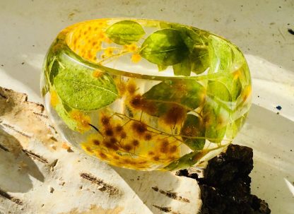 "Golden Whisper" – Real Mimosa Flower Resin Jewelry Set | Handmade Bangle & Earrings for Women