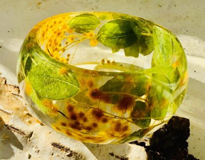 "Golden Whisper" – Real Mimosa Flower Resin Jewelry Set | Handmade Bangle & Earrings for Women