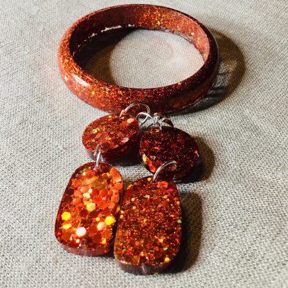 Customized Pink Glitter Bangle & Earrings Set - Image 4