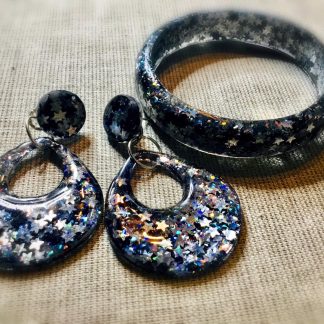 Starry Night Jewelry Set – Handmade Glitter Earrings & Resin Bangle