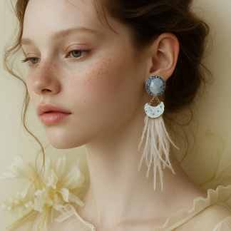 Moonlight Drift" – White Feather & Hydrangea Earrings