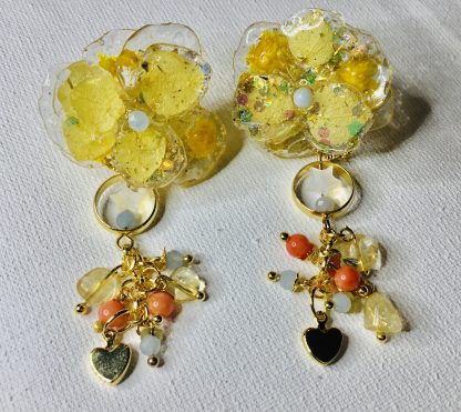Sunlit Reverie Blooms – Handmade Real Yellow Hydrangea Earrings