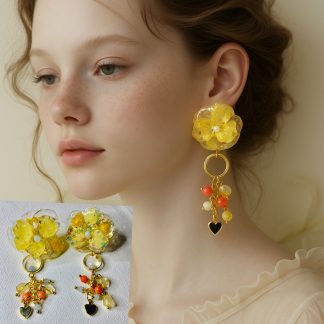 Sunlit Reverie Blooms – Handmade Real Yellow Hydrangea Earrings