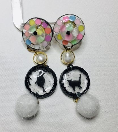 Midnight Pomp Paws – Black Cat Resin Earrings