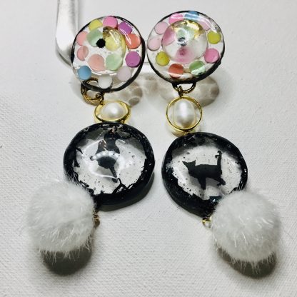 Midnight Pomp Paws – Black Cat Resin Earrings