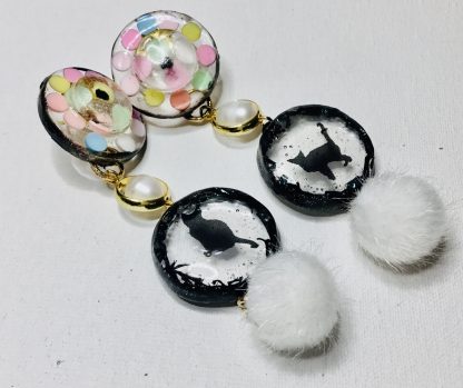 Midnight Pomp Paws – Black Cat Resin Earrings