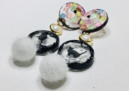 Midnight Pomp Paws – Black Cat Resin Earrings
