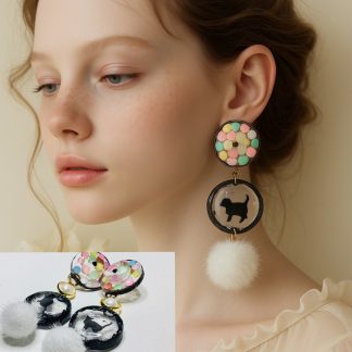 Midnight Pomp Paws – Black Cat Resin Earrings