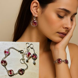Crimson Bells – Real Red Lily of the Valley Resin Jewelry Set