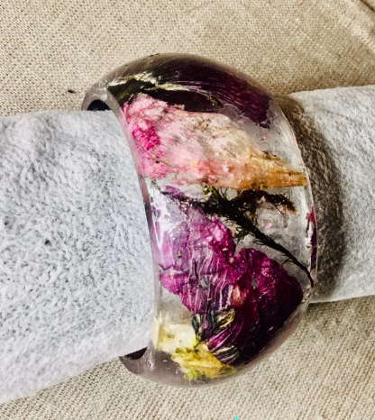 Blush of Malva – Real Mallow & Rose Petal Resin Bangle