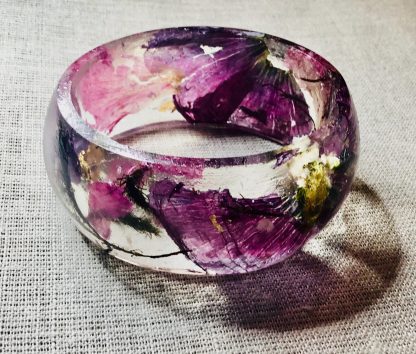 Blush of Malva – Real Mallow & Rose Petal Resin Bangle