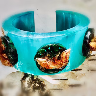 Turquoise Resin Cuff Bangle with Golden Koi Fish