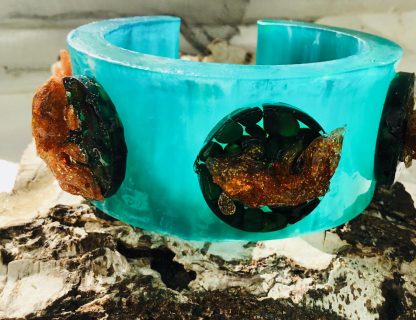 Turquoise Resin Cuff Bangle with Golden Koi Fish - Image 3