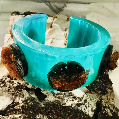 Turquoise Resin Cuff Bangle with Golden Koi Fish - Image 4