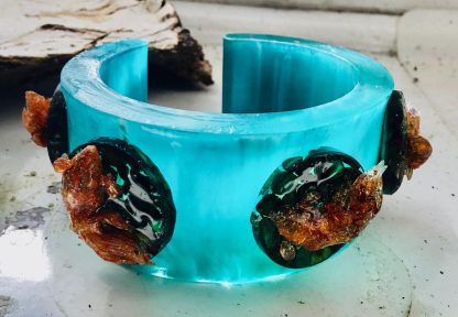 Turquoise Resin Cuff Bangle with Golden Koi Fish - Image 6