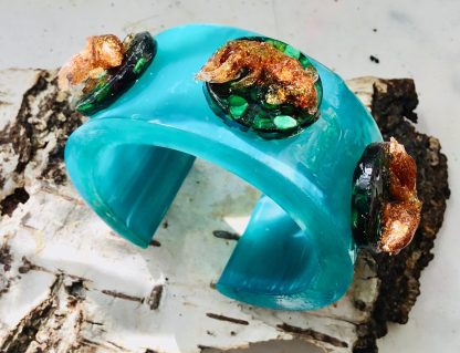 Turquoise Resin Cuff Bangle with Golden Koi Fish - Image 7