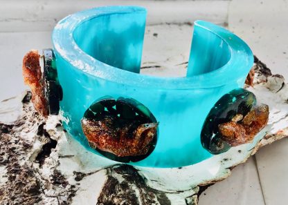 Turquoise Resin Cuff Bangle with Golden Koi Fish - Image 8