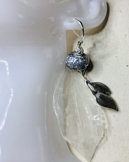 Silver Forest Dreams – Real Leaf Earrings with Glitter