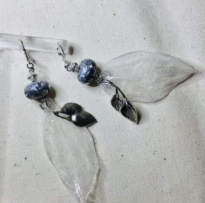 Silver Forest Dreams – Real Leaf Earrings with Glitter