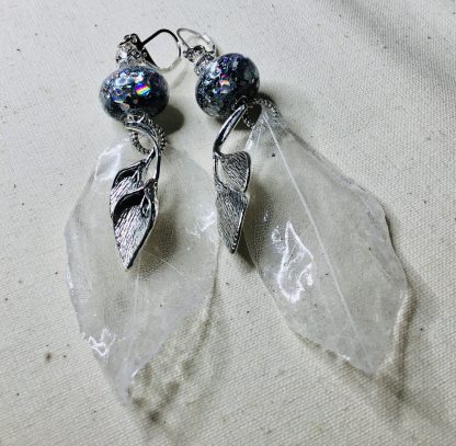 Silver Forest Dreams – Real Leaf Earrings with Glitter