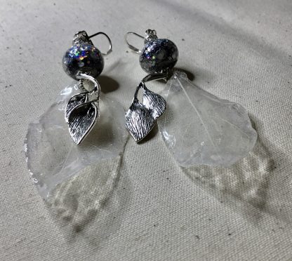 Silver Forest Dreams – Real Leaf Earrings with Glitter