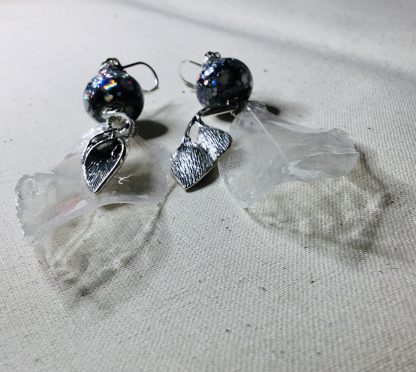 Silver Forest Dreams – Real Leaf Earrings with Glitter